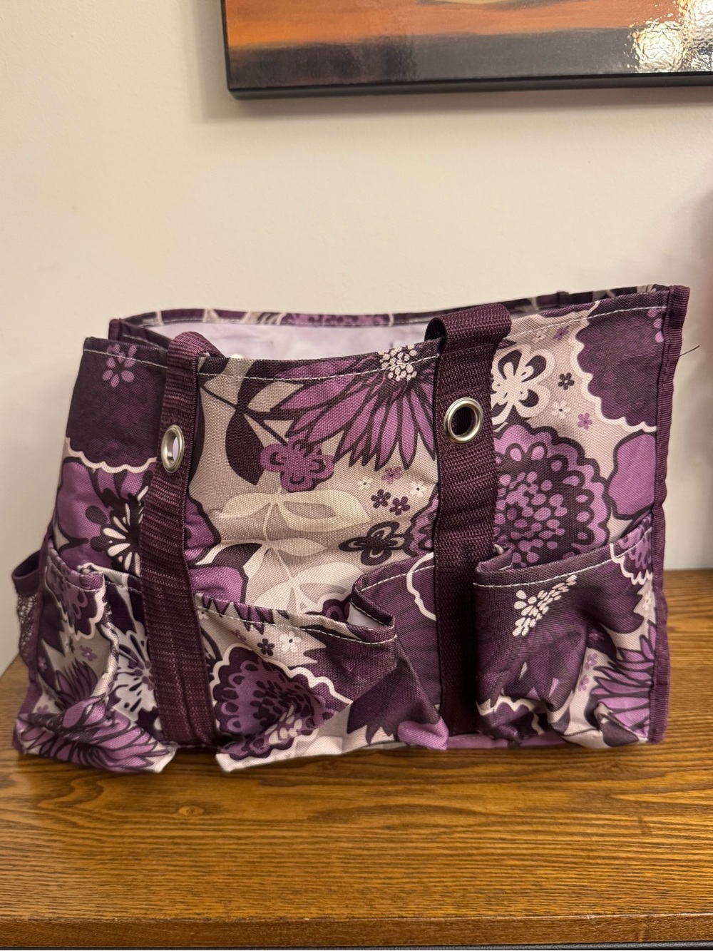 Thirty-One Organizing Utility Tote Plum Awesome Blossom Purple Floral Bag GUC